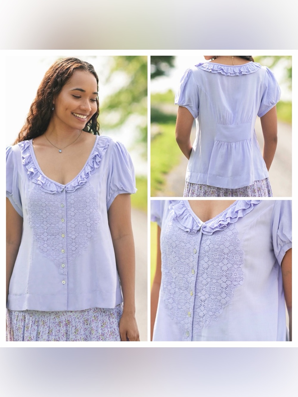 April Cornell Masterpiece Blouse Periwinkle 100% Modal Cotton Womens Size Medium